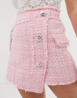 Bershka Tweed Button Front Skort In Pink For Women -Chic Maze Sales 13198899 3