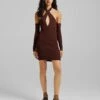 Bershka Halter Neck Detail Cut Out Mini Dress In Brown For Women -Chic Maze Sales 201408677 1 brown