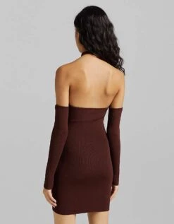 Bershka Halter Neck Detail Cut Out Mini Dress In Brown For Women -Chic Maze Sales 201408677 2