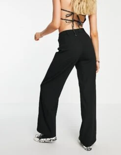 Bershka Wide Leg Dad Trousers In Black For Women -Chic Maze Sales 202716556 2