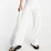 Bershka Petite Wide Leg Slouchy Dad Tailored Trousers In Off White For Women -Chic Maze Sales 202790525 1 offwhite