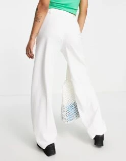 Bershka Petite Wide Leg Slouchy Dad Tailored Trousers In Off White For Women -Chic Maze Sales 202790525 2