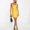 Bershka Ruched Side Cowl Neck Satin Mini Dress In Yellow For Women Orange -Chic Maze Sales 203118951 1 orange