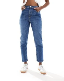 Bershka Comfort Fit Mom Jean In Mid Blue For Women -Chic Maze Sales 204358403 3