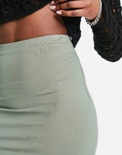 Bershka Ribbed Midaxi Skirt In Khaki For Women -Chic Maze Sales 204606037 3