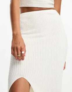 Bershka Ribbed Bodycon Midi Skirt Co-ord In Ecru For Women Neutral -Chic Maze Sales 205193162 3