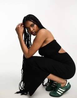 Bershka Cut Out Back Bandeau Knitted Maxi Dress In Black For Women -Chic Maze Sales 205193168 1 black 1