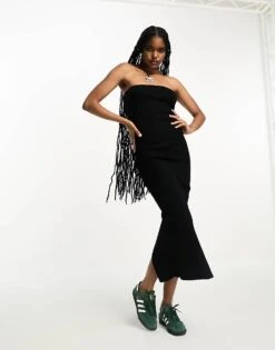 Bershka Cut Out Back Bandeau Knitted Maxi Dress In Black For Women -Chic Maze Sales 205193168 2