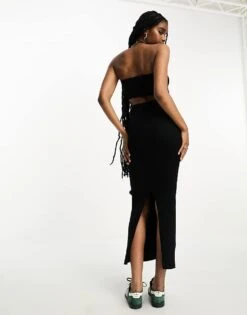 Bershka Cut Out Back Bandeau Knitted Maxi Dress In Black For Women -Chic Maze Sales 205193168 3
