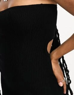 Bershka Cut Out Back Bandeau Knitted Maxi Dress In Black For Women -Chic Maze Sales 205193168 4