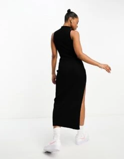 Bershka High Neck Knitted Midi Dress In Black For Women -Chic Maze Sales 205450106 3