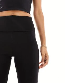Bershka Petite Folded Waistband Flared Trousers In Black For Women -Chic Maze Sales 205556878 5
