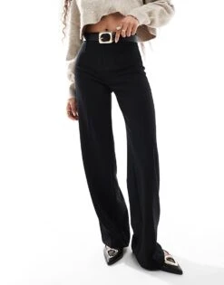 Bershka Petite Wide Leg Dad Trousers In Black For Women -Chic Maze Sales 205610315 2