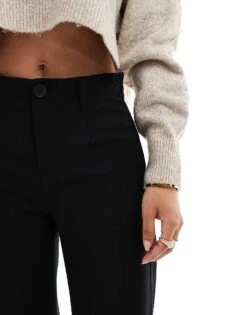 Bershka Petite Wide Leg Dad Trousers In Black For Women -Chic Maze Sales 205610315 3