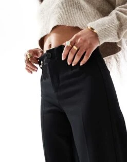 Bershka Petite Wide Leg Dad Trousers In Black For Women -Chic Maze Sales 205610315 5