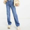 Bershka Petite Straight Leg Jeans Mid Blue For Women -Chic Maze Sales 205749365 1 blue