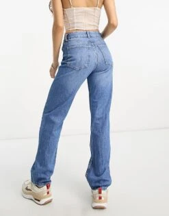 Bershka Petite Straight Leg Jeans Mid Blue For Women -Chic Maze Sales 205749365 2