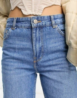 Bershka Petite Straight Leg Jeans Mid Blue For Women -Chic Maze Sales 205749365 3