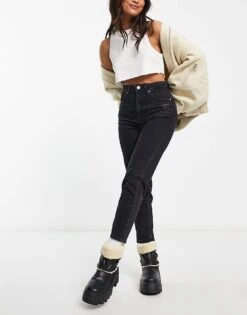 Bershka Petite Comfort Fit Mom Jean In Black For Women -Chic Maze Sales 205853162 4