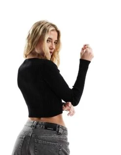 Bershka Strap Detail Ribbed Knitted Top In Black For Women -Chic Maze Sales 205901363 2