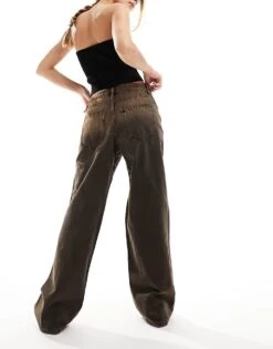Bershka Baggy Wide Leg Jeans In Dirty Wash Brown For Women -Chic Maze Sales 205979246 4