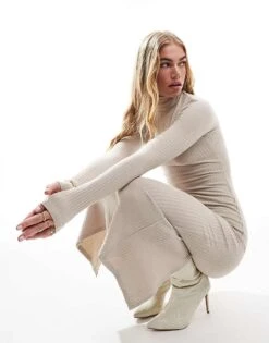 Bershka Roll Neck Bodycon Maxi Dress In Sand For Women Neutral -Chic Maze Sales 206019501 1 neutral 1