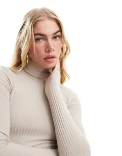 Bershka Roll Neck Bodycon Maxi Dress In Sand For Women Neutral -Chic Maze Sales 206019501 3