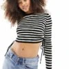 Bershka Ruched Side Knitted Top In Black & White Stripe For Women -Chic Maze Sales 206074267 1 black