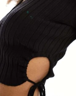 Bershka Cut Out Side Knitted Polo Top In Black For Women -Chic Maze Sales 206074441 2