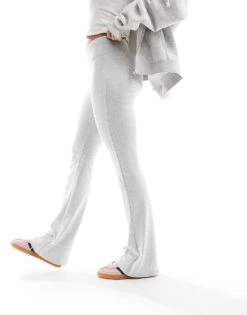 Bershka High Waisted Flared Trousers In Grey For Women -Chic Maze Sales 206133809 5