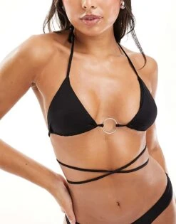 Bershka Tie Detail Bikini Top Co-ord In Black For Women -Chic Maze Sales 206161590 1 black 1