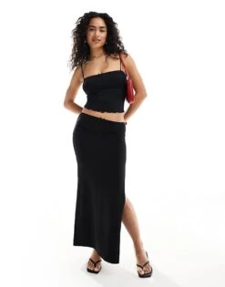 Bershka Contrast Bow Trim Midi Skirt In Black & White For Women