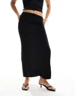 Bershka Contrast Bow Trim Midi Skirt In Black & White For Women -Chic Maze Sales 206168003 3