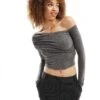 Bershka Fold Over Bardot Top In Charcoal For Women Grey -Chic Maze Sales 206198119 1 grey