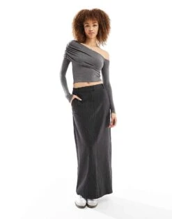 Bershka Fold Over Bardot Top In Charcoal For Women Grey -Chic Maze Sales 206198119 4