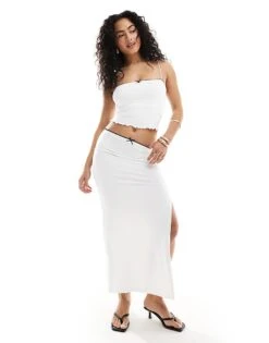 Bershka Contrast Bow Trim Midi Skirt In White & Black For Women