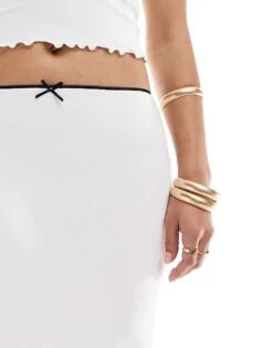 Bershka Contrast Bow Trim Midi Skirt In White & Black For Women -Chic Maze Sales 206198133 4