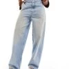 Bershka Baggy Skater Jeans In Light Blue Dirty Wash For Women -Chic Maze Sales 206199265 1 blue
