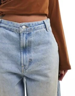 Bershka Baggy Skater Jeans In Light Blue Dirty Wash For Women -Chic Maze Sales 206199265 3