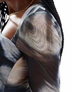 Bershka Asymetric Mesh Mini Dress In Black Ombre For Women -Chic Maze Sales 206252186 3