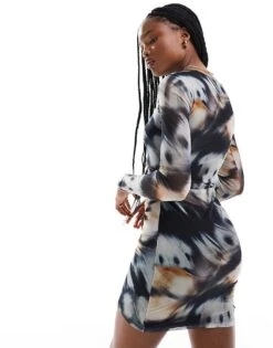 Bershka Asymetric Mesh Mini Dress In Black Ombre For Women -Chic Maze Sales 206252186 4