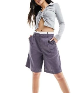 Bershka Boxer Waistband Longline Tailored Shorts Co-ord In Grey For Women -Chic Maze Sales 206257569 1 grey 1