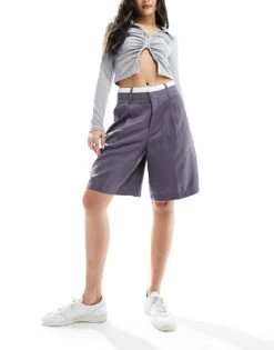 Bershka Boxer Waistband Longline Tailored Shorts Co-ord In Grey For Women -Chic Maze Sales 206257569 5