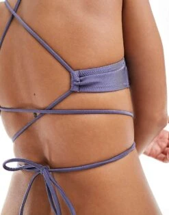 Bershka Tie Detail Scoop Neck Bikini Top Co-ord In Charcoal Grey For Women -Chic Maze Sales 206295745 3