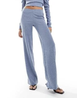 Bershka Crinkle Flared Trousers Co-ord In Blue For Women -Chic Maze Sales 206298588 2