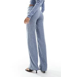 Bershka Crinkle Flared Trousers Co-ord In Blue For Women -Chic Maze Sales 206298588 4