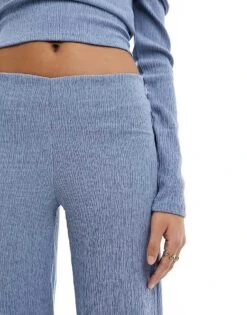 Bershka Crinkle Flared Trousers Co-ord In Blue For Women -Chic Maze Sales 206298588 5