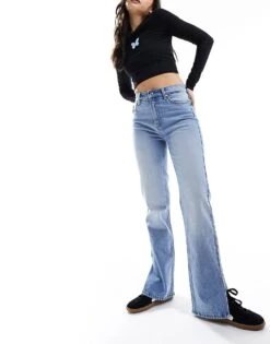 Bershka High Waisted Bootcut Jeans In Light Blue For Women -Chic Maze Sales 206304024 1 blue 1