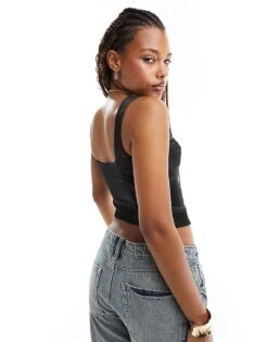 Bershka Satin Tailored Waistcoat In Black For Women -Chic Maze Sales 206349584 2