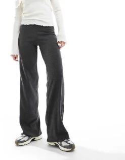 Bershka Crinkle Flared Trousers In Charcoal For Women -Chic Maze Sales 206349624 1 charcoal 1